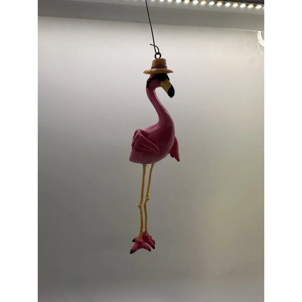 Flamingo Ornament with‎ Straw Hat & Sunglasses Tropical Beach Christmas Decor